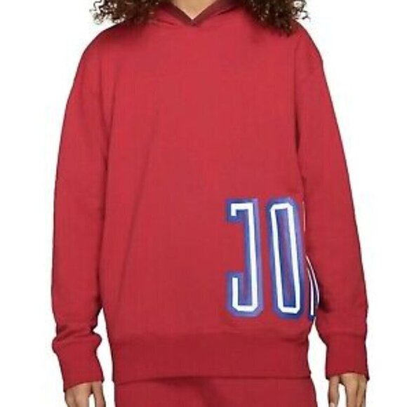 Jordan Mens L Red DV7724-687 Dri-FIT Air Logo Long Sleeve Fleece Pullover Hoodie - Picture 1 of 4